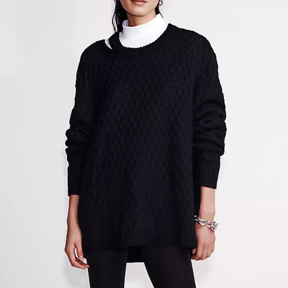 NEW Calvin Klein Merino Wool Cable Knit Relaxed Crewneck Sweater, Size Medium